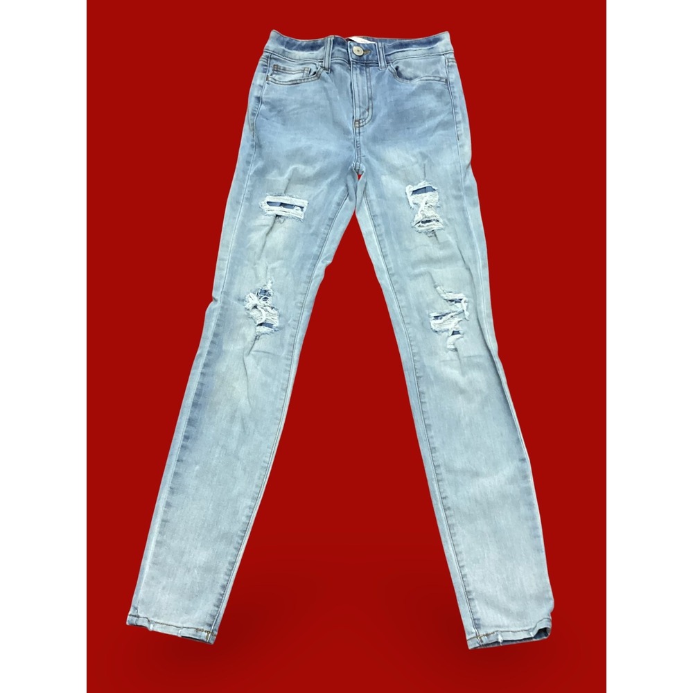Sol High Rise Skinny Jeans Light Wash Distressed Ripped Denim Womens Size 3/26W
